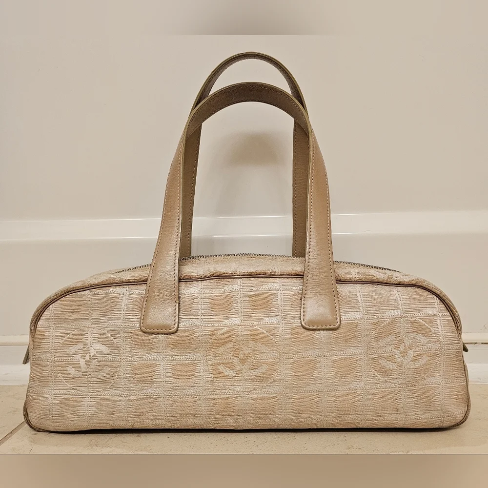 CHANEL Beige Logo Jacquard Boston Shoulder Bag - Picture 2 of 15